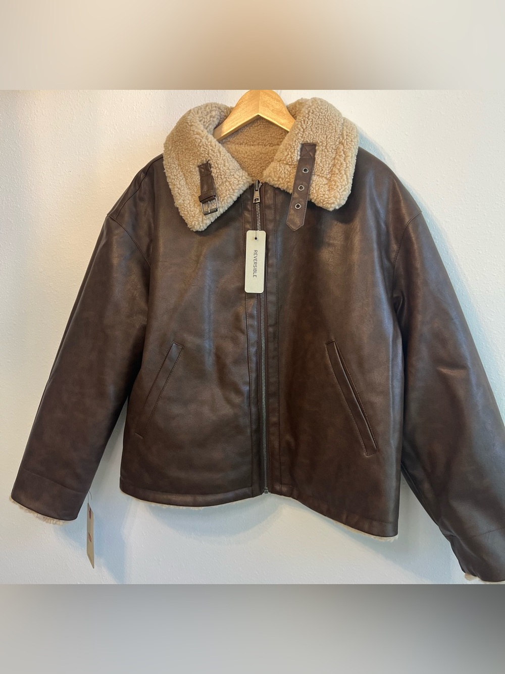 Levi's Tan Sherpa Bomber Jacket with Brown Trim - Picture 6 of 11
